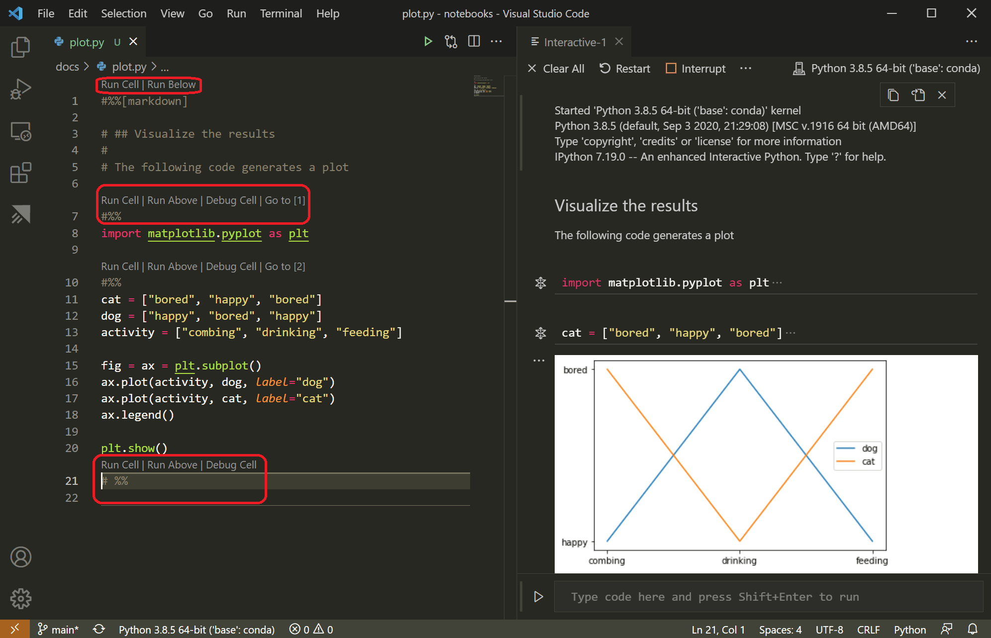 Jupyter notebook running in VS Code and the Python Interactive window