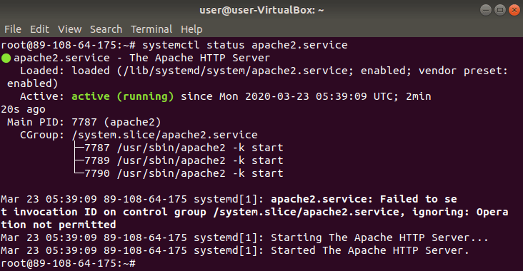 Systemctl status apache2
