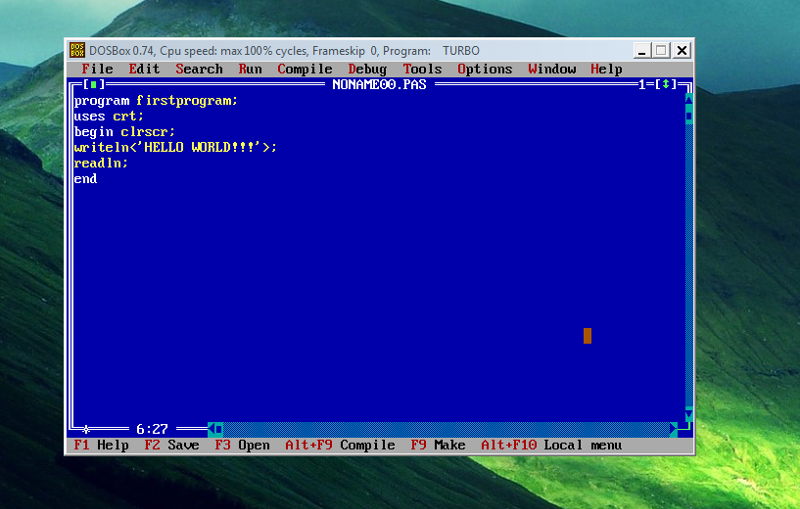 Готовые коды программ. Turbo Pascal внешний вид. Программа турбо Паскаль. Turbo Pascal язык. DOSBOX программа.