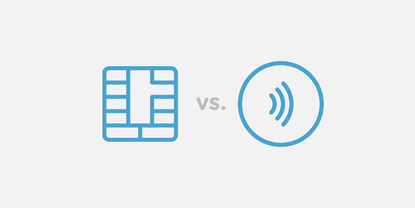 Diagram of a chip card icon versus a contactless icon