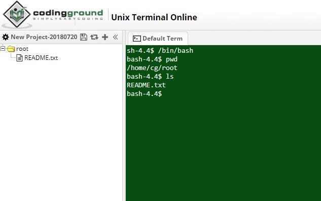 tutorialspoint - онлайн-терминал Linux