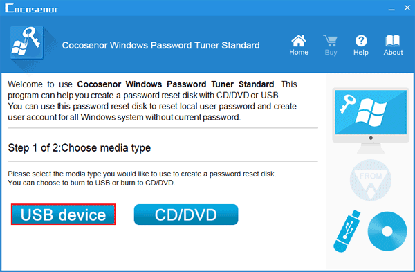 select usb device to create a password reset disk